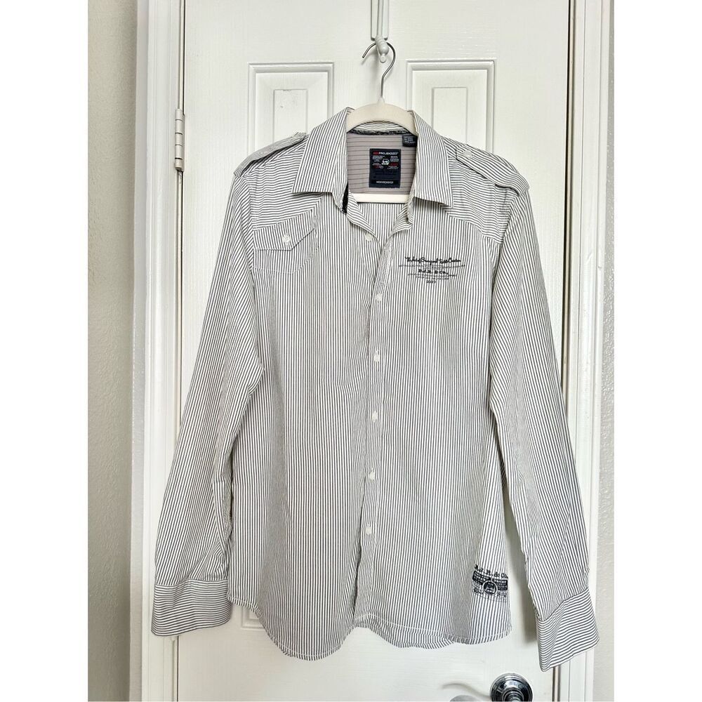 Vintage Y2K style - Pro Jek Raw men’s button-down shirt white and light gray str
